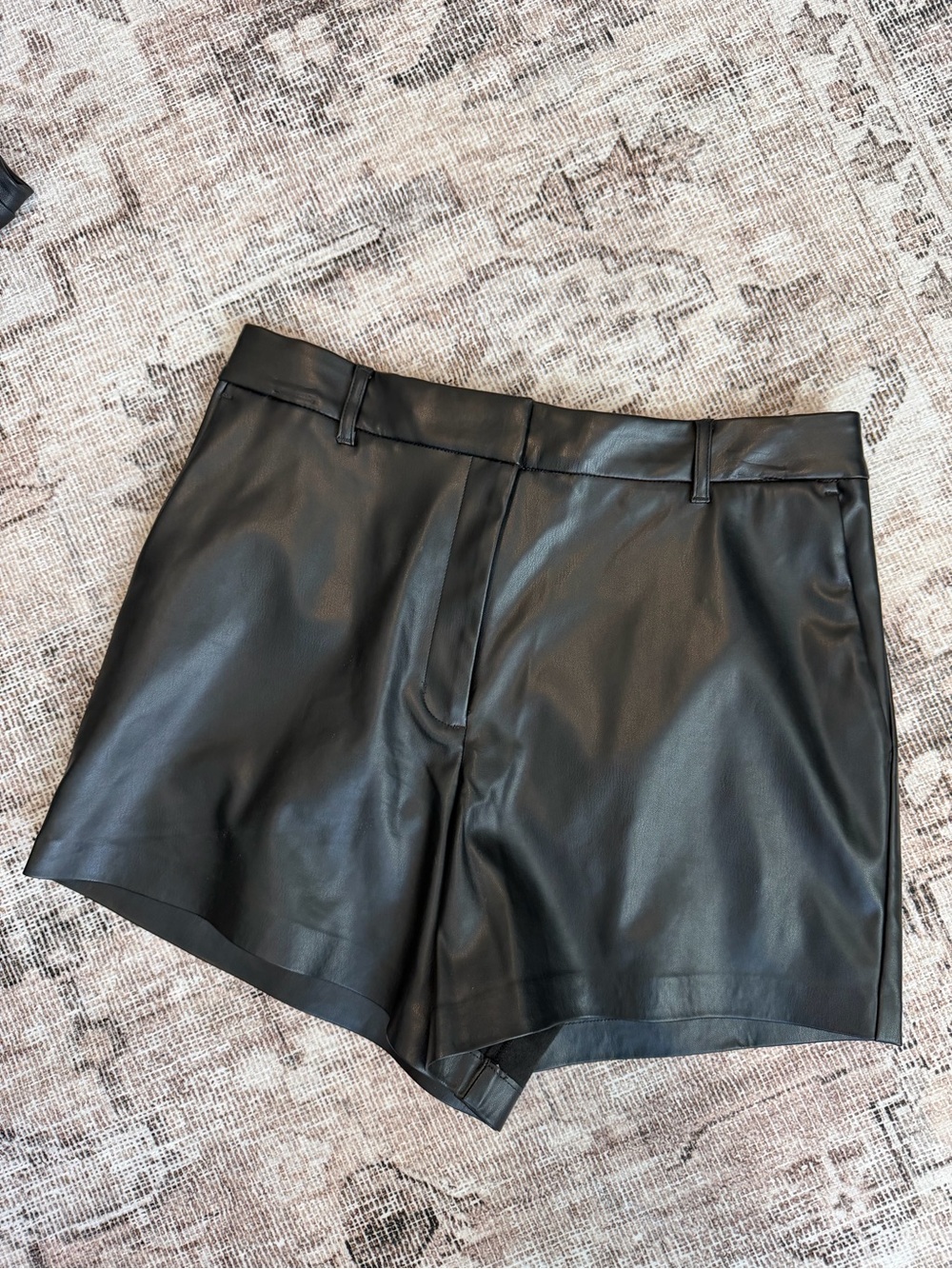 Express Editor High Waisted Faux Leather Shorts in Black